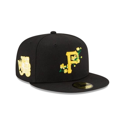 Black Pittsburgh Pirates Hat - New Era MLB Side Patch Bloom 59FIFTY Fitted Caps USA9253017